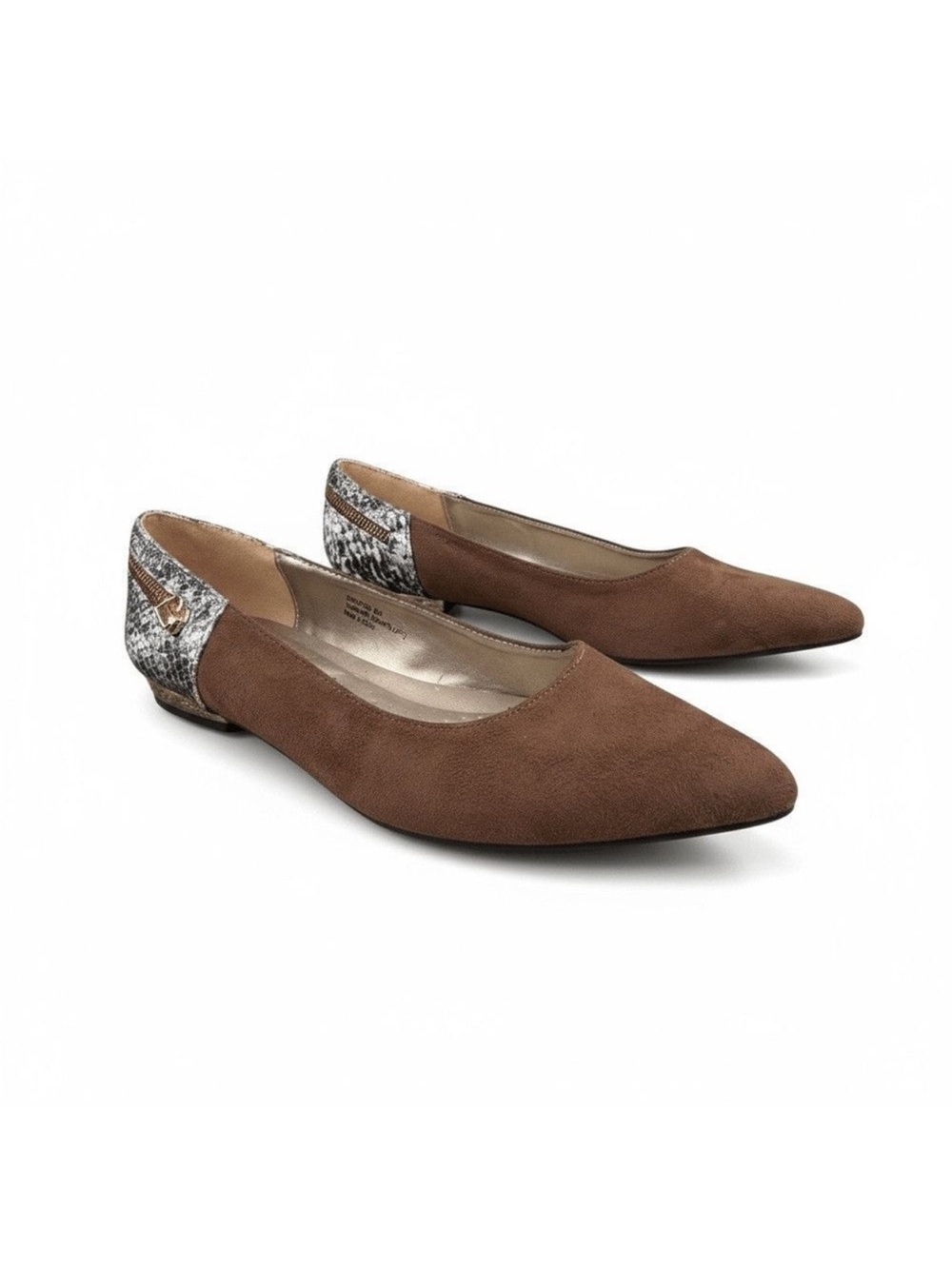 Bellini Brown Snakeskin Print Pointed Toe Flats Womens 8 W Slip On Comfort Shoes